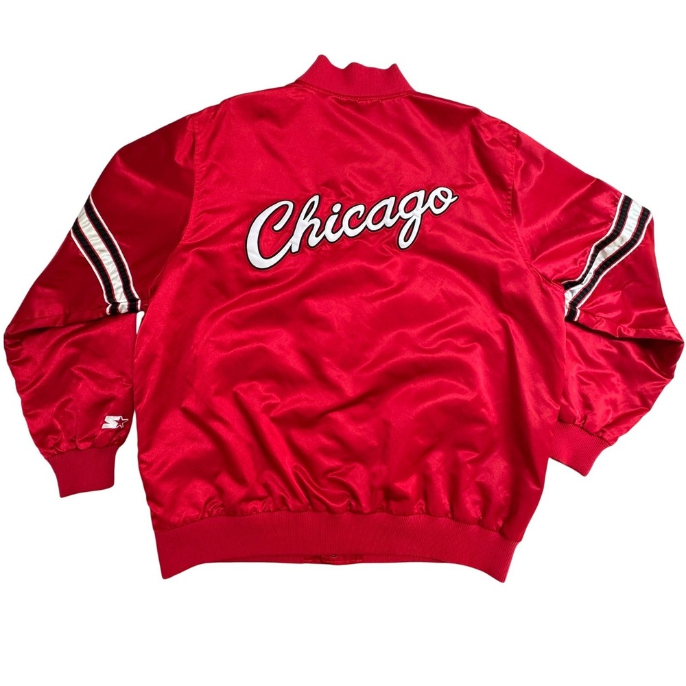 Chicago Bulls Starter Jacket Mens XXL Red Satin Varsity Snap Button Windy City - Picture 13 of 14